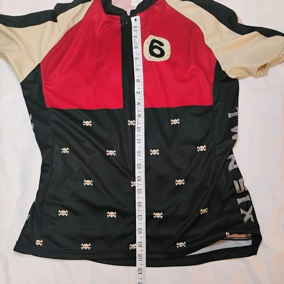 TwinSix Cycling Jersey Women's Large 3/4Zipper Pockets ShortSleeve ScarletSkulls - Picture 3 of 6